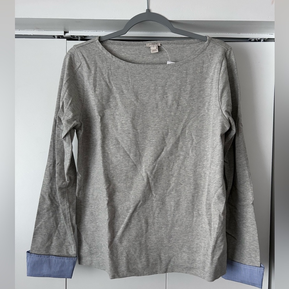 J. Crew Gray Sweater with Blue Cuffs
